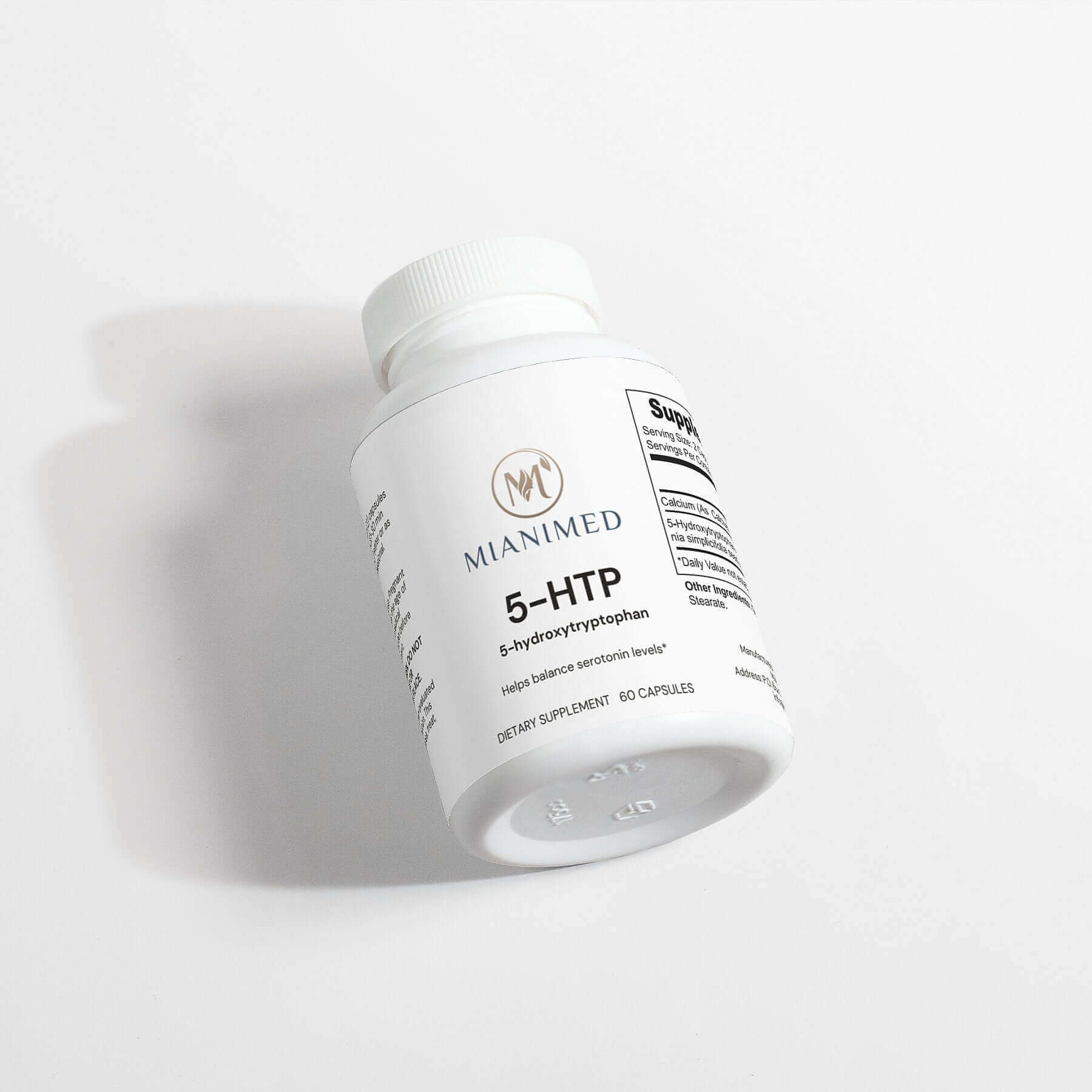 MIANIMED Premium 5-HTP Supplement for Skincare in White Bottle.