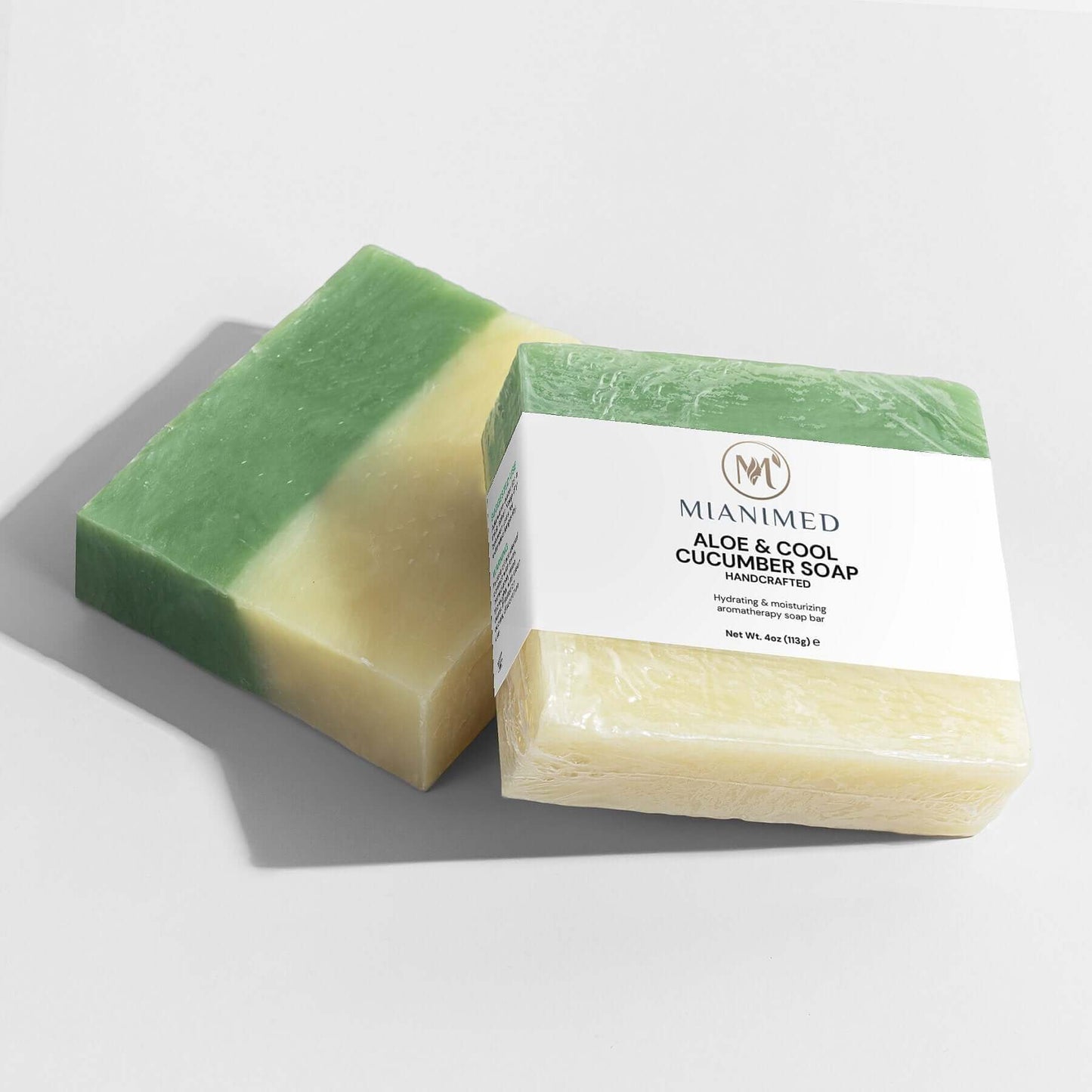 MIANIMED premium skincare Aloe & Cool Cucumber Soap bars, nourishing and refreshing, with natural ingredients.