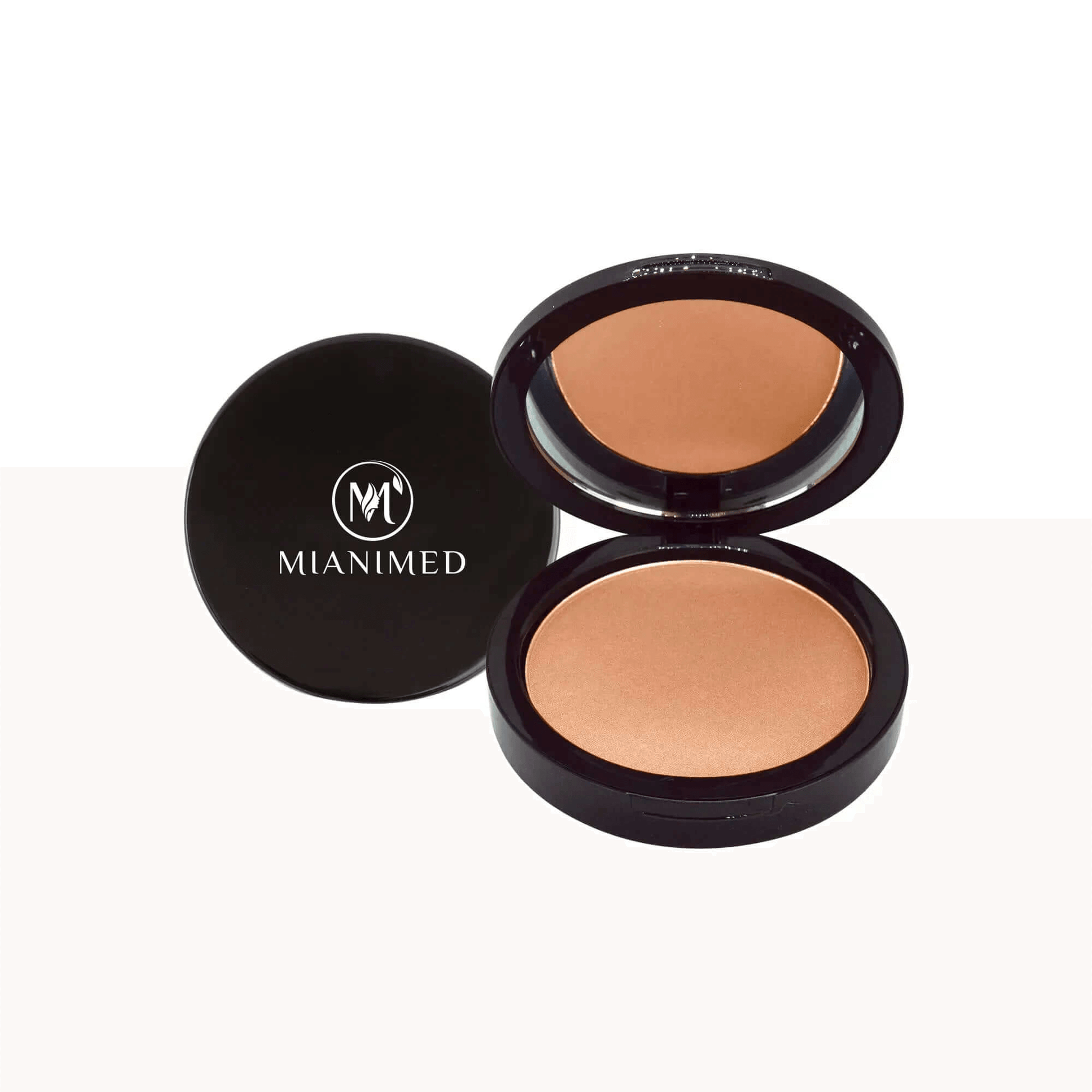 MIANIMED premium skincare powder compact open showing makeup product inside.