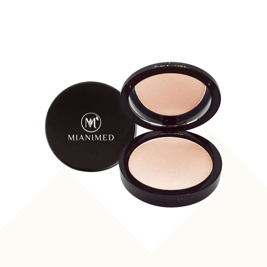 MIANIMED premium skincare compact with open case showing smooth powder.