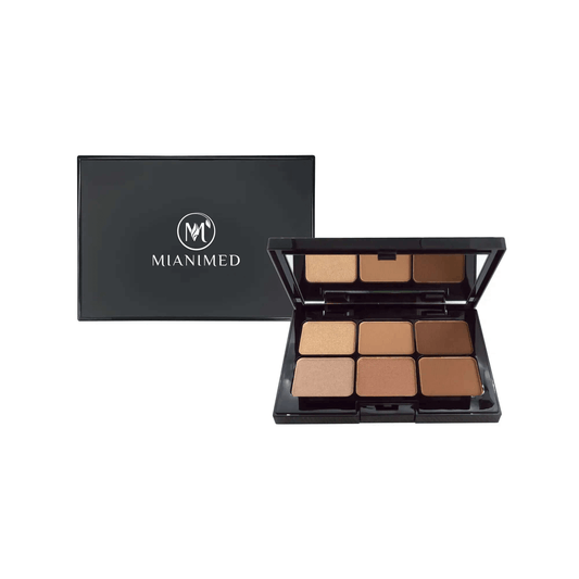 MIANIMED premium skincare makeup palette with six shades in black packaging.