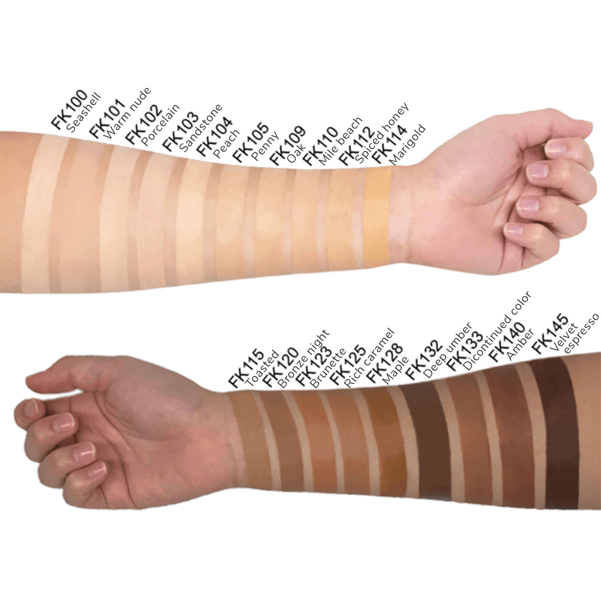 Diverse range of foundation shades tested on different skin tones for premium skincare by MIANIMED.