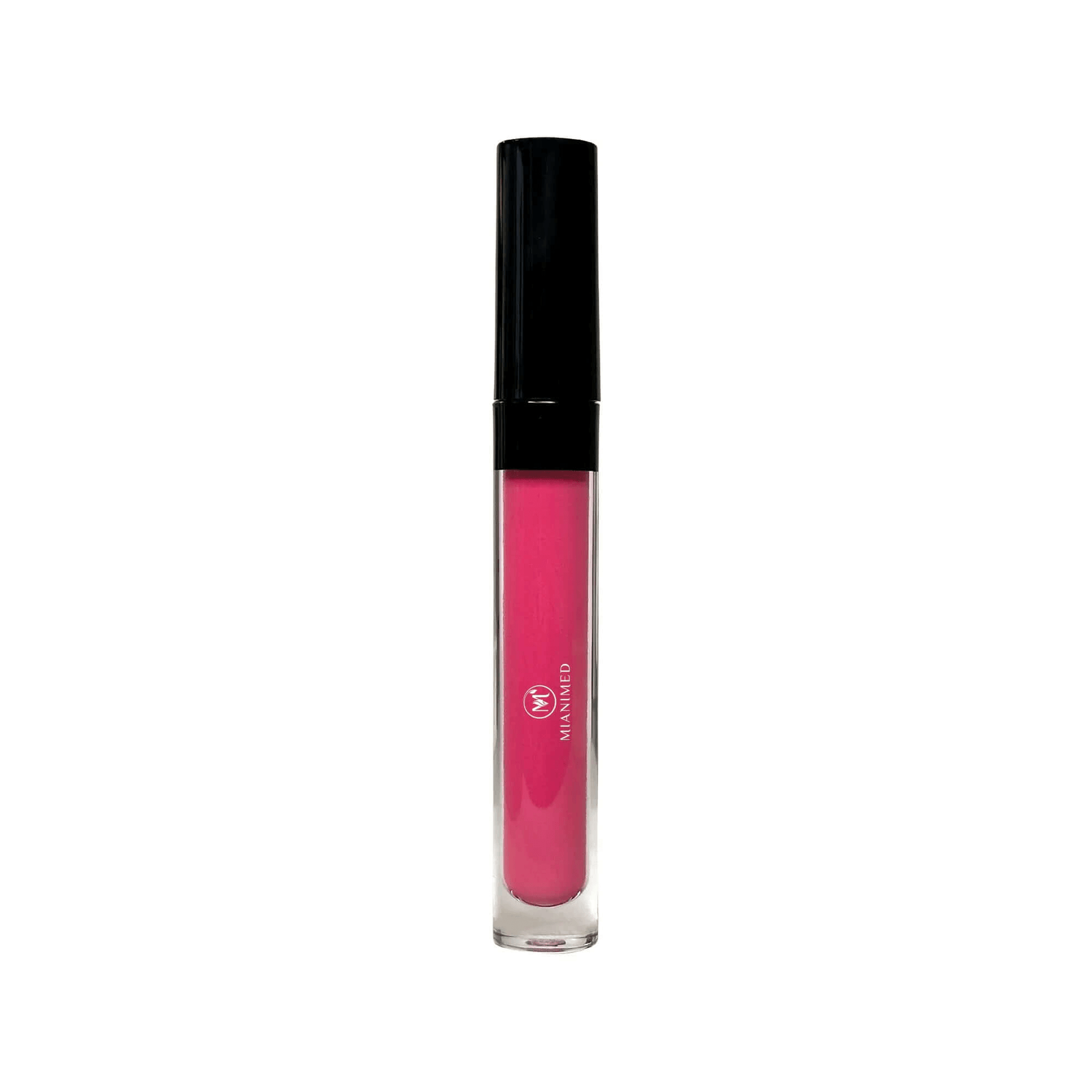 MIANIMED premium skincare pink lip gloss in a sleek black-capped tube.