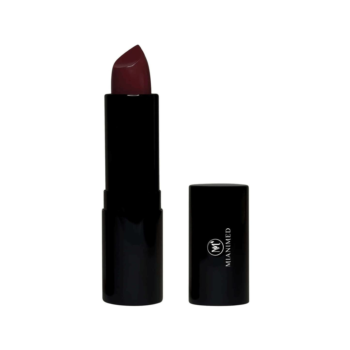 MIANIMED premium dark red lipstick in black casing offers luxurious skincare benefits.