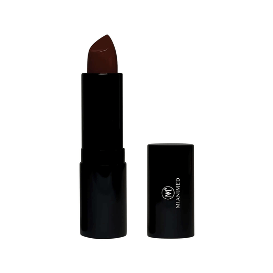 MIANIMED premium dark brown lipstick in black casing for skincare.