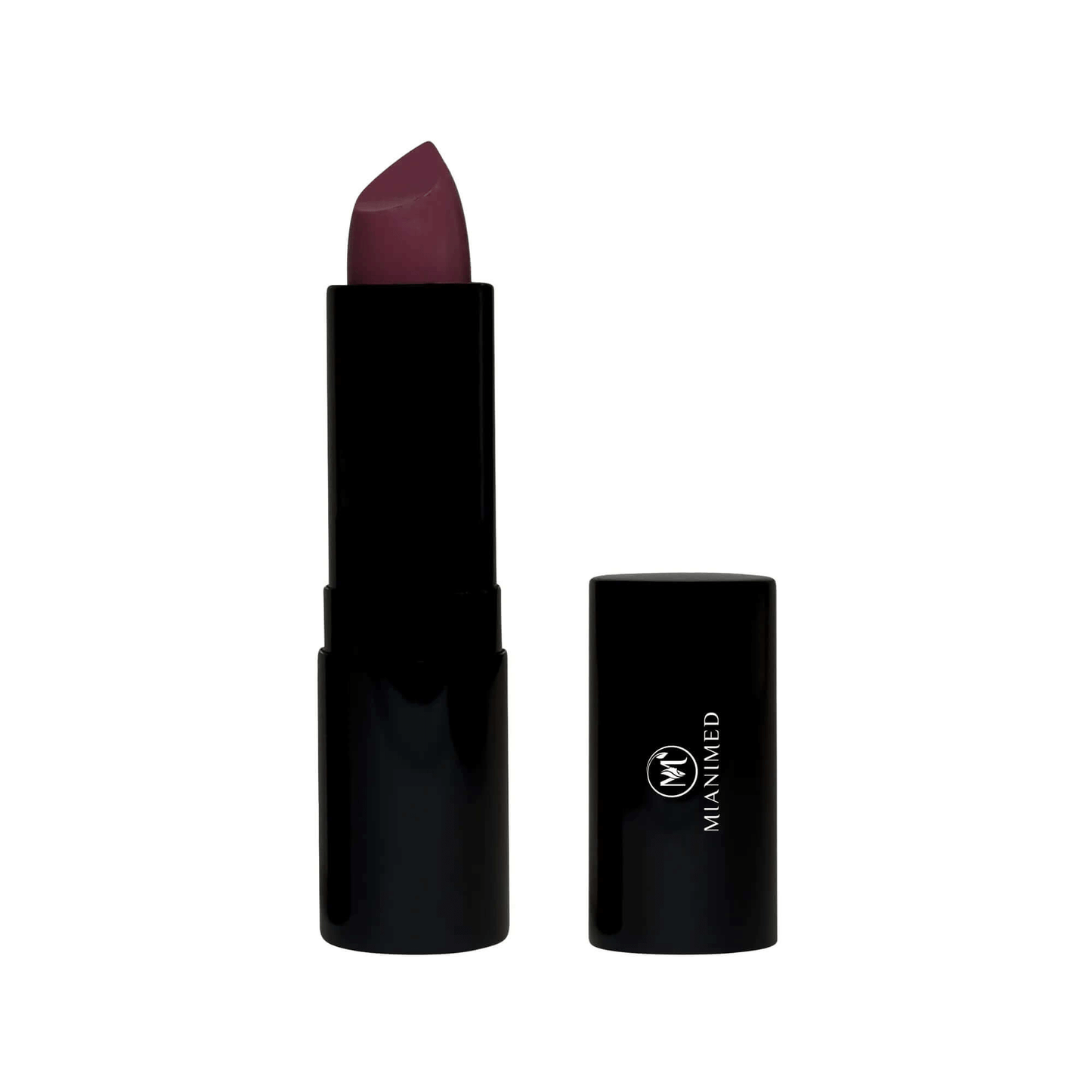 MIANIMED premium skincare dark purple lipstick in black casing with logo