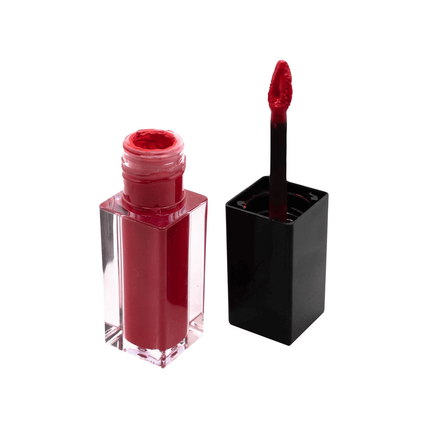 Premium MIANIMED red liquid lipstick in a clear and black container.