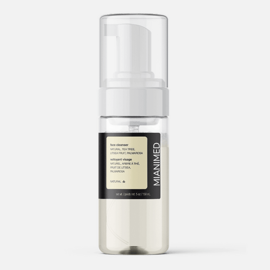 MIANIMED Premium skincare face cleanser product in a clear bottle with a pump, designed for natural and effective skin care.