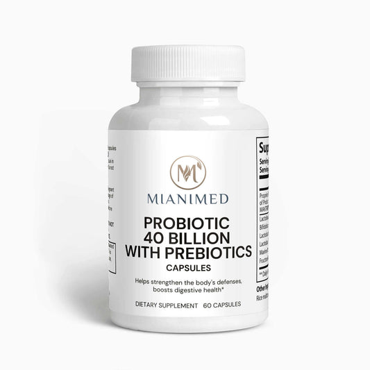 MIANIMED Probiotic 40 Billion with Prebiotics Capsules - Premium dietary supplement for digestive health, 60 count bottle.