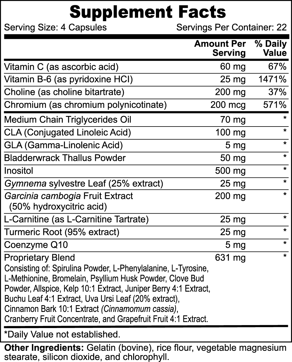 MIANIMED Premium Skincare Supplement Facts Label with Vitamin C, B6, CLA, and Coenzyme Q10.