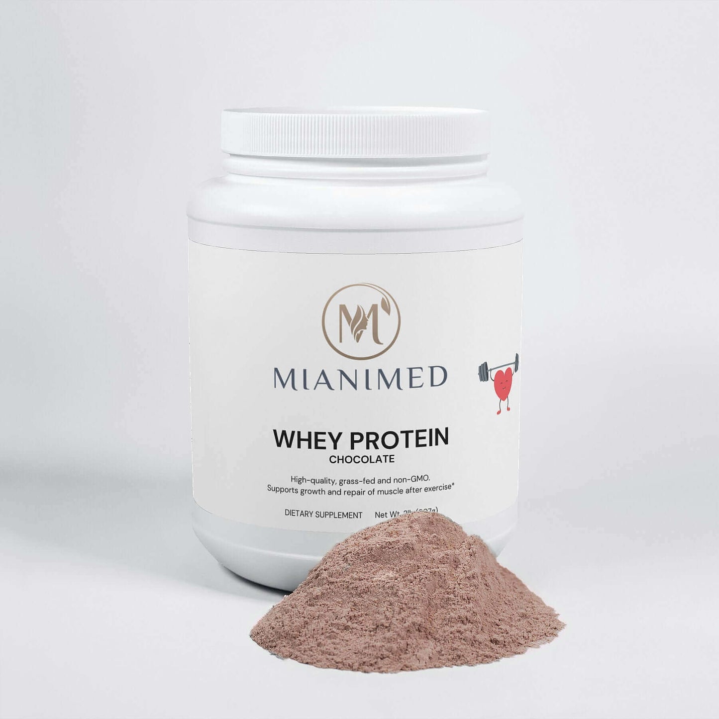 MIANIMED Premium Whey Protein Chocolate supplement for skincare support and muscle repair.