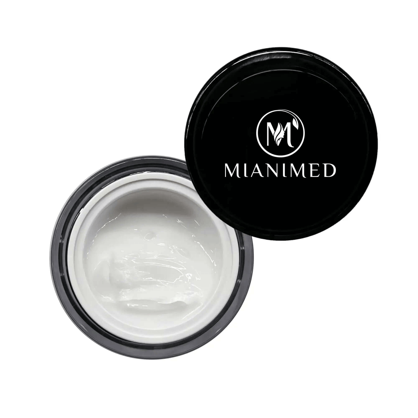 MIANIMED premium skincare cream jar with open lid showing white cream inside