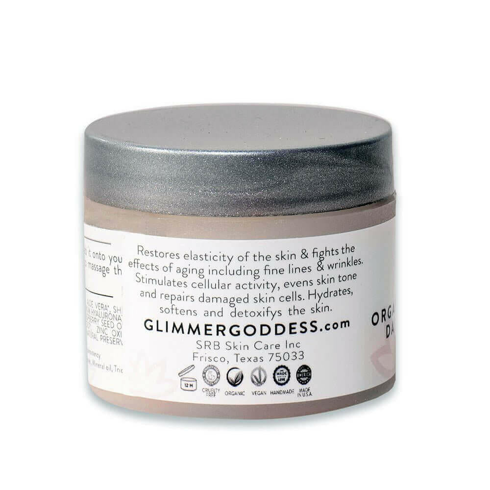 MIANIMED premium skincare product in a jar, Glimmer Goddess, restores skin elasticity, fights aging, hydrates, softens, and detoxifies.