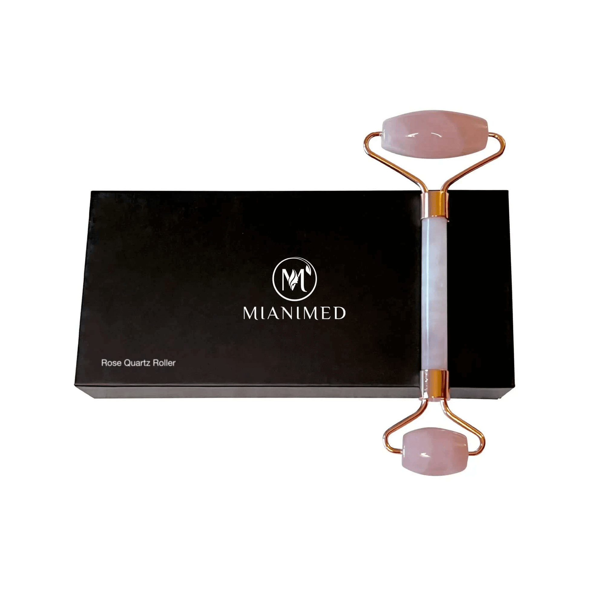 MIANIMED Premium skincare Rose Quartz Roller with packaging.