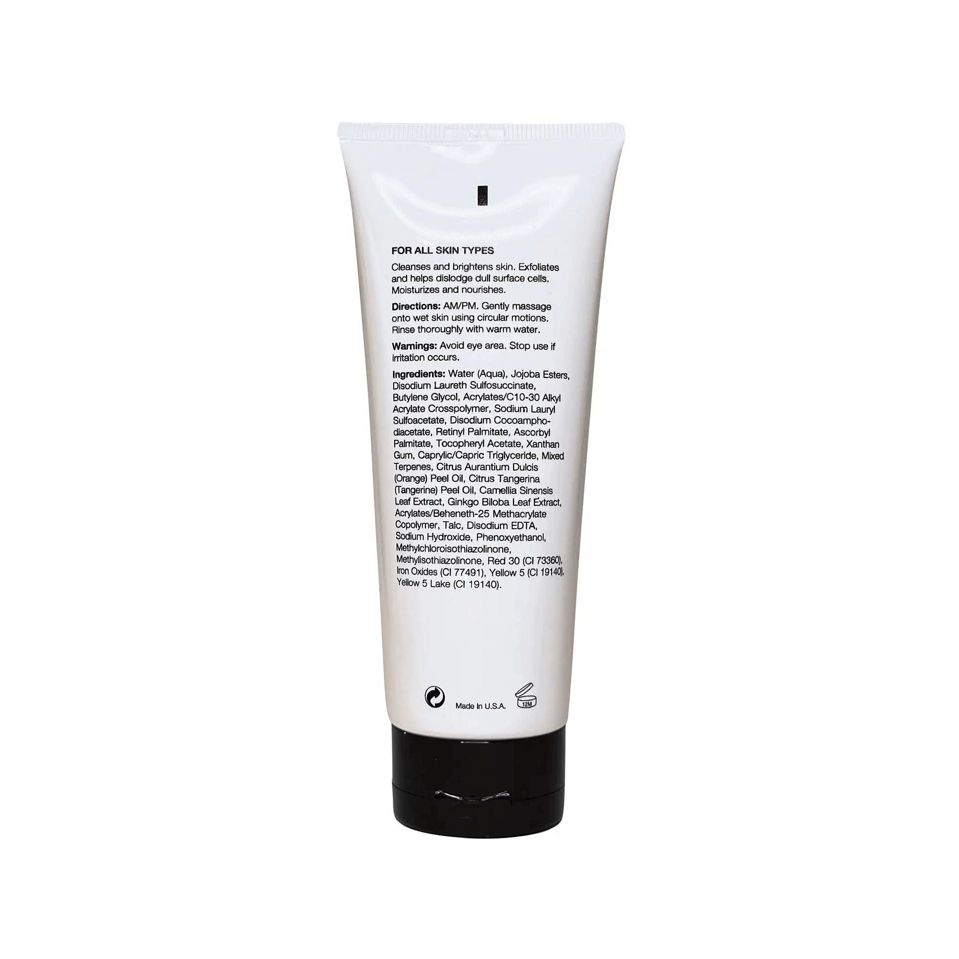 MIANIMED premium skincare cleanser tube with ingredients list for all skin types displayed on white background.